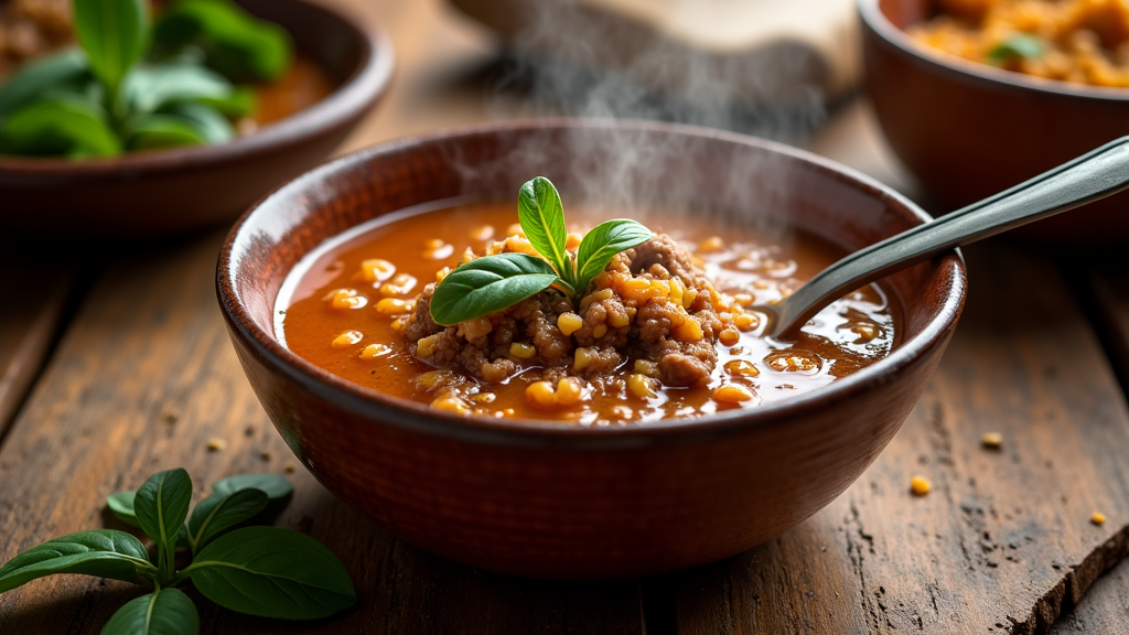 Authentic Georgian Kharcho Soup made with fresh ingredients at our Carmichael restaurant.
