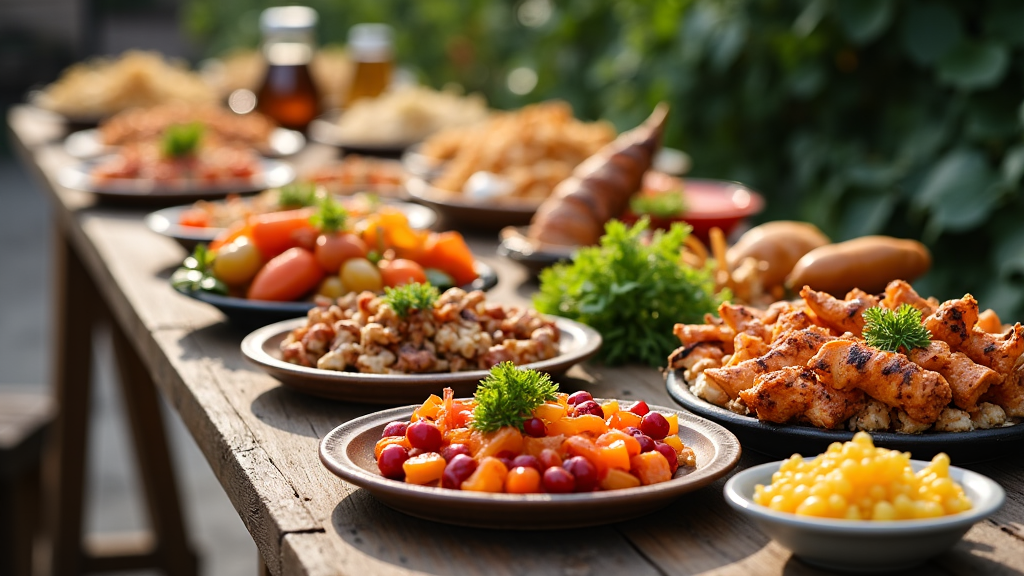 catering event spread with authentic Armenian and Georgian dishes