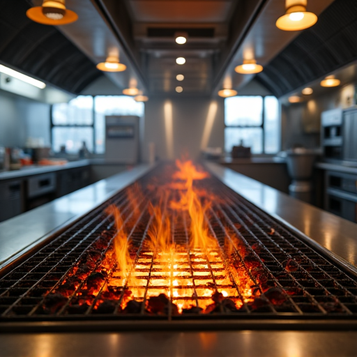 charcoal grill vs gas grill restaurant, juicy kebabs on charcoal grill