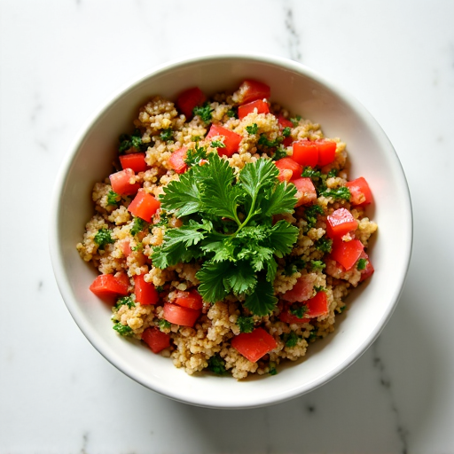 Fresh Tabbouleh salad with herbs and lemon. A vibrant and healthy Mediterranean dish, perfect as a side or light meal.