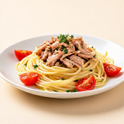 Mediterranean Tuna Pasta Plated at Yerevan Sac. Flaked tuna, garlic, and herbs over tender pasta, perfectly prepared with olive oil and fresh greens.